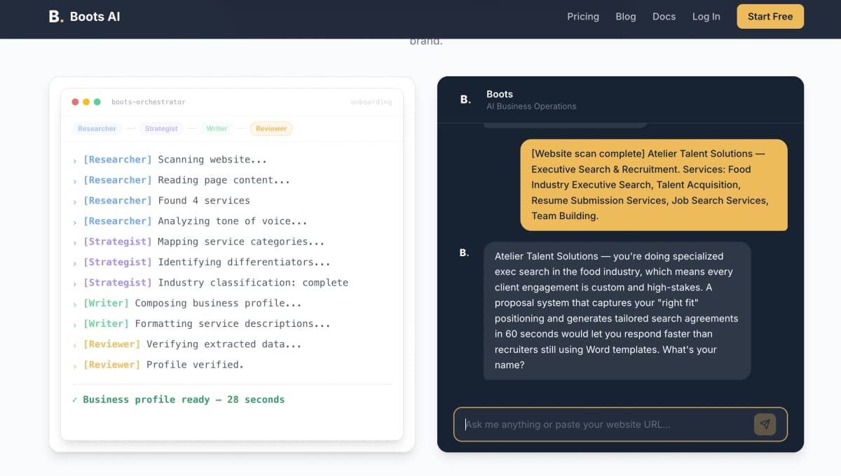 Agent orchestrator running Researcher → Strategist → Writer → Reviewer